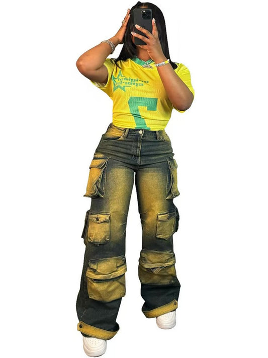 Women's Vintage Loose-Fit Denim Jeans with Multiple Pockets