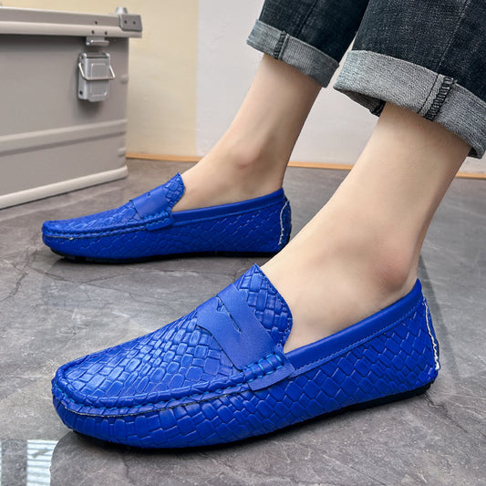 Mens Woven-pattern Leather Shoes Slip-on Loafers